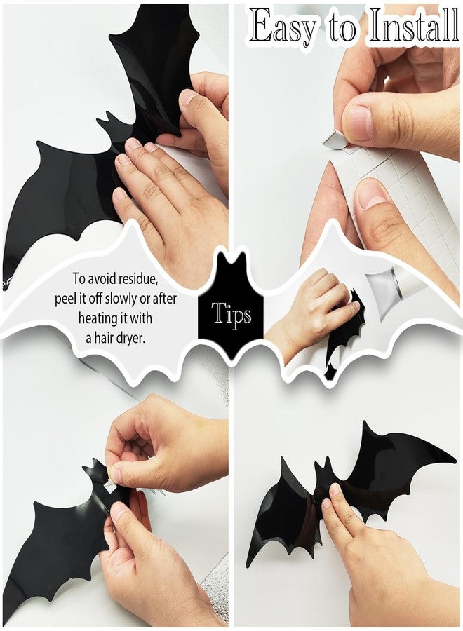 NEWMIAO 3D Bats Wall Decor, 170Pcs Bat Halloween Decorations, 6 Sizes Bats Windows Stickers, PVC Black Bat Stickers Halloween Party Supplies for DIY Home Wall Decals Hallowmas Indoor Decor - Image 3